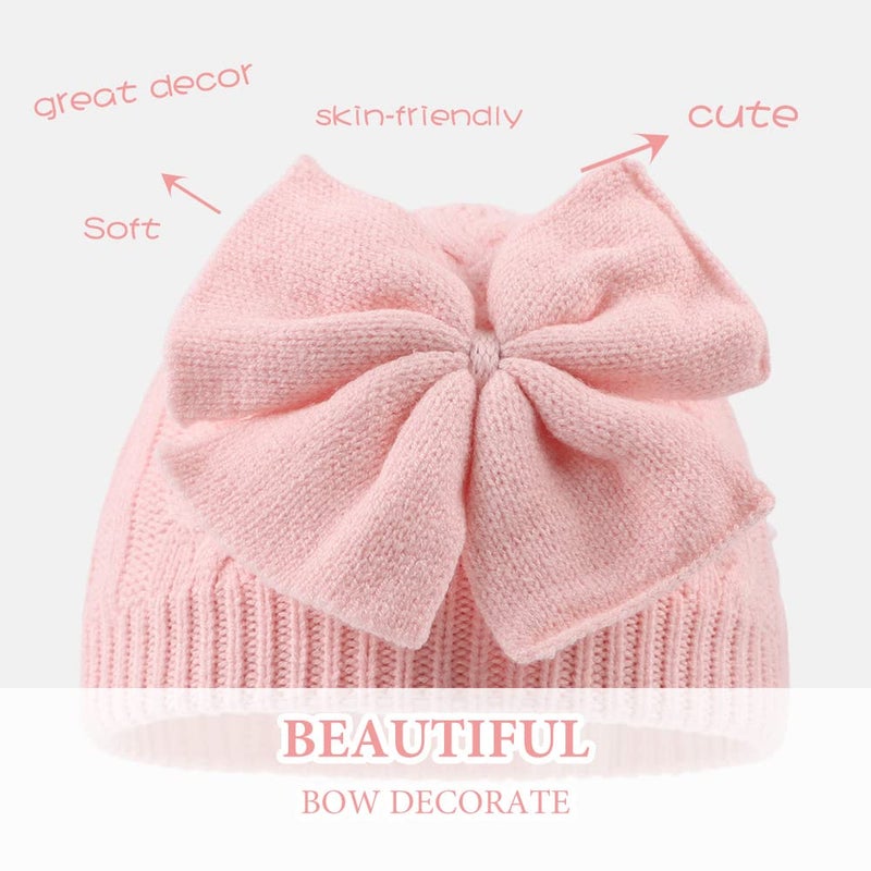 JANGANNSA Winter Warm Knitted Baby Hat for Girls Cotton Lined Infant Toddler Hat Autumn Cute Bow Classic Girls Beanie 0-6Y(L,Pink) - Image 3